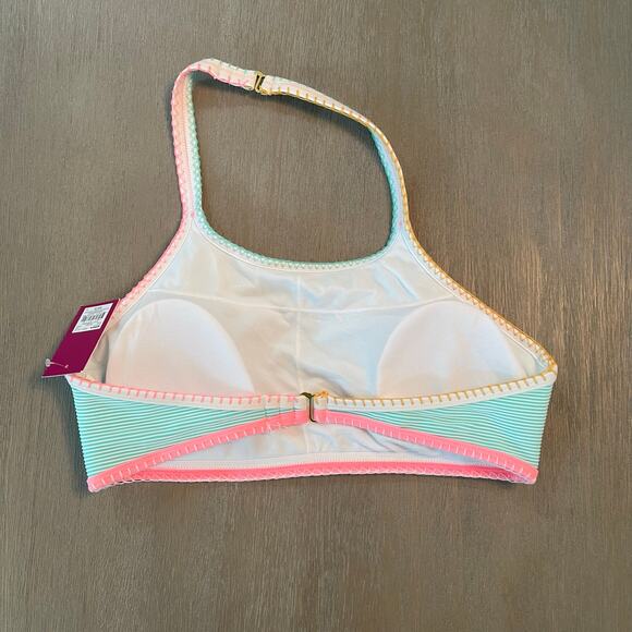 SO Juniors Pop Stitch Ribbed High Neck Swim Bikini Top 360 Mint Size M (7-9) - Picture 9 of 9